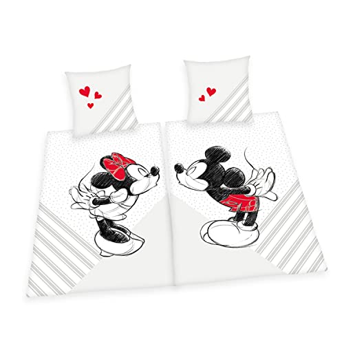 Herding Mickey & Minnie Mouse Partnerbettwäsche-Set, 2 x Kopfkissenbezug 80 x 80 cm, 2 x Bettbezug 135 x 200 cm, Mit leichtläufigem Reißverschluss, 100% Baumwolle/Renforcé von Klaus Herding GmbH