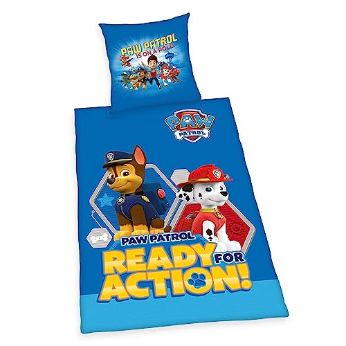 Herding Bettwäsche-Set, Paw Patrol, Kopfkissenbezug 80 x 80 cm mit Knöpfen und Wende-Motiv, Bettbezug 135 x 200 cm, Mit Knopfverschluss, 100% Baumwolle/Linon von Klaus Herding GmbH