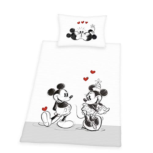 Herding DISNEY MICKEY & MINNIE Retro Bettwäsche-Set, Bettbezug 160 x 210 cm, Kopfkissenbezug 65 x 100 cm, Baumwolle/Renforcé von Klaus Herding GmbH