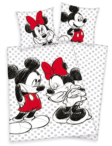 Disneys Minnie & Mickey Mouse BETTWÄSCHE 80x80 135x200cm 100% Baumwolle Renforce mit Reißverschluss von Klaus Herding GmbH