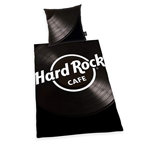 Herding HARD ROCK Bettwäsche-Set, Wendemotiv, Original Hard Rock Café Lizenz, Bettbezug 155 X 220 cm, Kopfkissenbezug 80 x 80 cm, Baumwolle/Renforcé, Schwarz von Klaus Herding GmbH