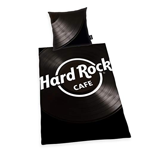 Herding HARD ROCK Bettwäsche-Set, Wendemotiv, Original Hard Rock Café Lizenz, Bettbezug 135 X 200 cm, Kopfkissenbezug 80 x 80 cm, Baumwolle/Renforcé, Schwarz von Klaus Herding GmbH