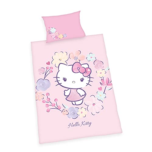 Herding Hello Kitty Bettwäsche-Set, GOTS-zertifiziert, Kopfkissenbezug 40 x 60 cm mit Hoteleinschlag, Bettbezug 100 x 135 cm, Mit praktischem Knopfverschluss, 100% Baumwolle/Flanell von Klaus Herding GmbH