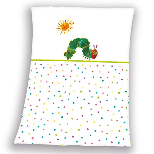 Herding Babydecke, Raupe Nimmersatt, 75 x 100cm, Weicher Polyester, Weiß von Herding