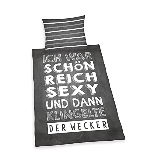 Herding Sprüche Bettwäsche-Set, Kopfkissenbezug 70 x 90 cm, Bettbezug 140 x 200 cm, mit leichtläufigem Reißverschluss, Baumwolle/Renforcé von Klaus Herding GmbH