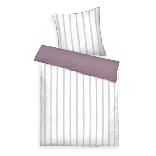 TOM TAILOR Bettwäsche Classic Satin Stripes Cozy Cozy Mauve & Fresh Sage, 80x80 cm + 135x200 cm, 100% Baumwolle/Satin, mit Wendemotiv, Farbiger Paspel am Kissen und Markenreißverschluss von Klaus Herding GmbH