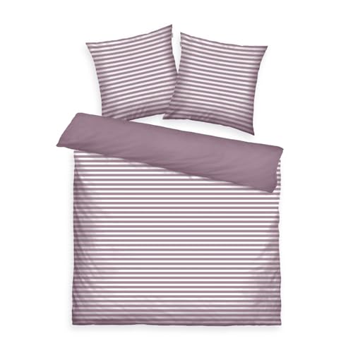 TOM TAILOR Renforcé-Bettwäsche, 2*80x80 cm + 200x220 cm, 100% Baumwolle/ Renforcé, mit Wendemotiv und farbigem Markenreißverschluss, MEDIUM STRIPES Lila, Weiß (Cozy Mauve & Crisp White) von Klaus Herding GmbH