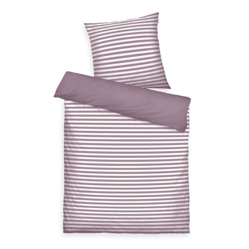 TOM TAILOR Renforcé-Bettwäsche, 80x80 cm + 135x200 cm, 100% Baumwolle/ Renforcé, mit Wendemotiv und farbigem Markenreißverschluss, MEDIUM STRIPES Lila, Weiß (Cozy Mauve & Crisp White) von Klaus Herding GmbH