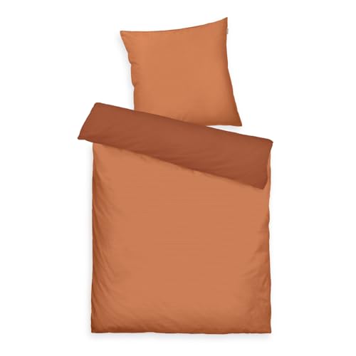 TOM TAILOR Satin-Bettwäsche, 80x80 cm + 155x220 cm, 100% Baumwolle/Satin, mit Doppelnaht am Kissen, Wendemotiv und farbigem Markenreißverschluss, TWO-TONE SOLID COLORS Orange (Warm Coral) von Klaus Herding GmbH