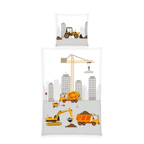 Baustelle Bettwäsche, Kopfkissenbezug ca. 80x80 cm, Bettbezug ca. 135x200 cm, mit leichtläufigem Markenreißverschluss, 100% Baumwolle, Renforcé Baustelle Bettwäsche, Kopfkissenbezug ca. 80x80 cm, Bettbezug ca. 135x200 cm, mit leichtläufigem Markenreißverschluss, 100% Baumwolle, Renforcé von Herding