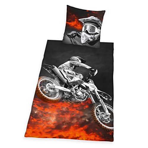 Herding Young Collection Bettwäsche-Set, Motocross Wendemotiv, Bettbezug 135 x 200 cm, Kopfkissenbezug 80 x 80 cm, Polyester von Klaus Herding GmbH