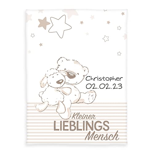 Herding babybest Kuscheldecke, Personalisiert mit Name und Datum, Kleiner Lieblingsmensch, 75 x 100 cm von Klaus Herding GmbH
