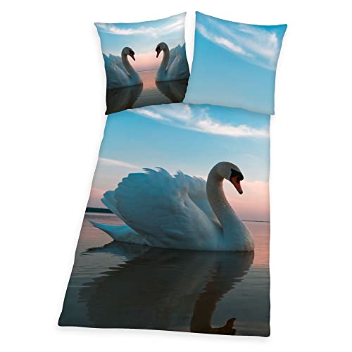 Klaus Herding GmbH Bettwäsche Set 2 TLG. mit Schwan 135 x 200 cm 100% Baumwolle von Herding