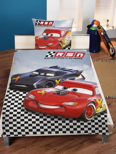 Herding Disney Cars Auto Bettwäsche 80x80 + 135x200cm, 100% Baumwolle Renforcé mit Reißverschluss von Herding