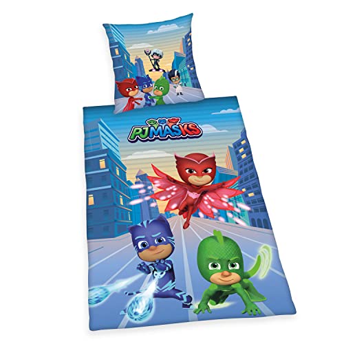 PJ Masks Bettwäsche, Kopfkissenbezug ca. 80x80 cm, Bettbezug ca. 135x200 cm, mit leichtläufigem Markenreißverschluss, 100% Baumwolle, Renforcé von Klaus Herding GmbH