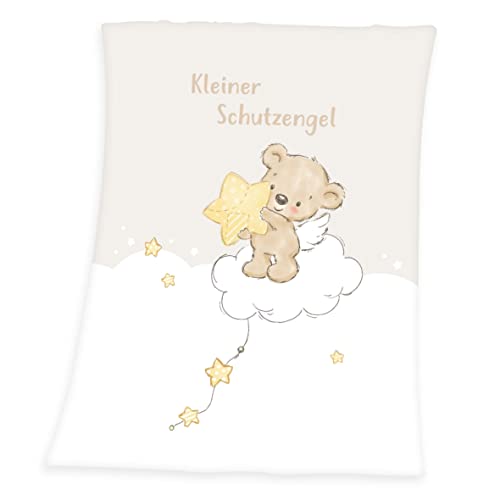 Herding Kleiner Schutzengel Microfaserflauschdecke, 75x100 cm, 100% Polyester, Weiß/Beige von Klaus Herding GmbH