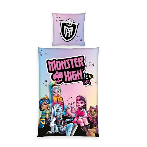 Herding Bettwäsche Monster High, Kopfkissenbezug 80 x 80 cm mit Reißverschluss und Wende-Motiv, Bettbezug 135 x 200 cm, Mit Reißverschluss, 100% Baumwolle/Renforcé von Klaus Herding GmbH