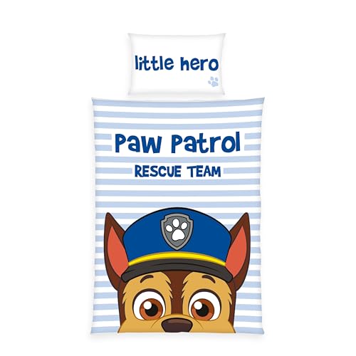 Herding Bettwäsche Paw Patrol, Kopfkissenbezug 40 x 60 cm mit Wende-Motiv, Bettbezug 100 x 135 cm, Mit Knopfleiste, 100% Baumwolle von Klaus Herding GmbH