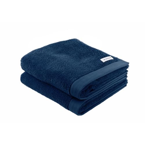 TOM TAILOR Handtuch, 2er Set, 50 x 100 cm, 100% Baumwolle / Frottier, mit Aufhänger und Label mit Logo, COLOR BATH TOWEL Blau (Dark Navy) von Klaus Herding GmbH