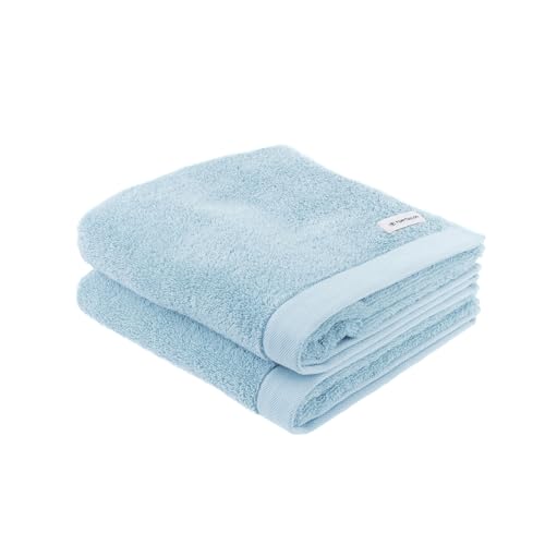 TOM TAILOR Handtuch, 2er Set, 50 x 100 cm, 100% Baumwolle / Frottier, mit Aufhänger und Label mit Logo, COLOR BATH TOWEL Hellblau (Sky Blue) von Klaus Herding GmbH