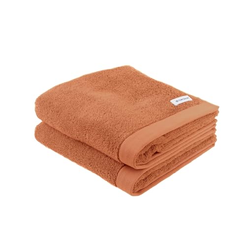 TOM TAILOR Handtuch, 2er Set, 50 x 100 cm, 100% Baumwolle / Frottier, mit Aufhänger und Label mit Logo, COLOR BATH TOWEL Orange (Dark Coral) von Klaus Herding GmbH