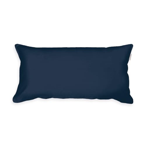 TOM TAILOR Satin-Kissenhülle, 40x80 cm, 100% Baumwolle/ Satin, mit Doppelnaht, Kissenbezug mit farbiger Paspel und Markenreißverschluss, TWO-TONE SOLID COLORS Blau (Dark Navy & Sky Blue) von Klaus Herding GmbH