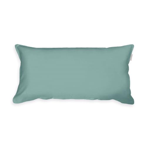 TOM TAILOR Satin-Kissenhülle, 40x80 cm, 100% Baumwolle/ Satin, mit Doppelnaht, Kissenbezug mit farbiger Paspel und Markenreißverschluss, TWO-TONE SOLID COLORS Türkis (Fresh Sage) von Herding