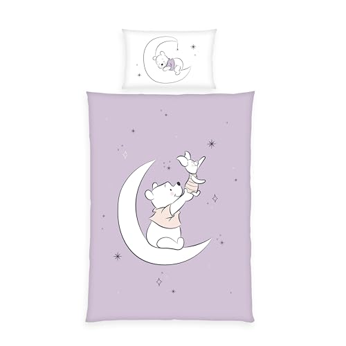 Herding Bettwäsche Winnie Pooh Disney, Kopfkissenbezug 40 x 60 cm mit Wende-Motiv, Bettbezug 100 x 135 cm, Mit Reißverschluss, 100% Baumwolle von Herding