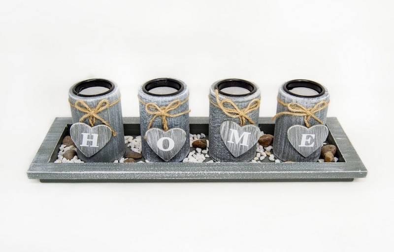 Klaus Teelichthalter mit Tablett Teelichthalter-Set HOME mit Platte, ca. 38 x 13 cm (4 St) von Klaus