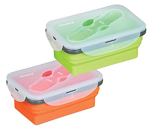 400 ml Lunchbox Grün Faltbare Silikon-Vesperbox mit Besteck von Klausberg