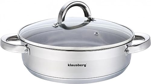 Flacher Topf mit Deckel in vielen Größen Kochtopf Töpfe Induktion Edelstahl Klausberg (4.5L) von Klausberg