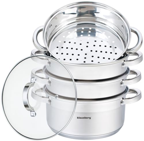 Klausberg 4902413 5 Teilige Dampfgarer Set Edelstahl Induktion Dampfer 22cm ca 4 Liter von Klausberg