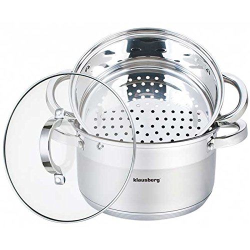 Klausberg Mantowarka Dampfkocher 18cm Set Induktion Kochtopf Dampfgarer Glasdeck (Silber, 3 Teile) von Klausberg