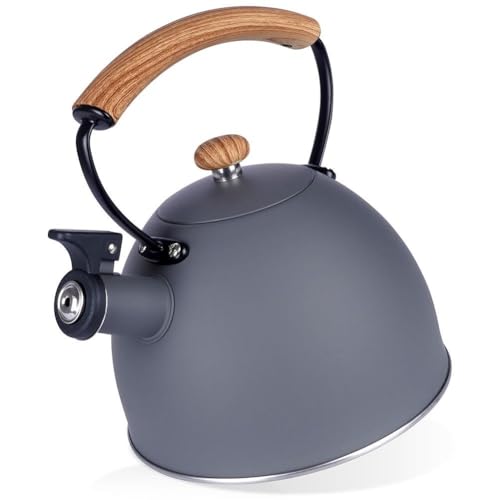 Flötenkessel Teekessel Teekessel Herd Pfeife Herd Top Camping Holzgriff Wasserkocher Induktion Gas Grau 2,5L von Klauss