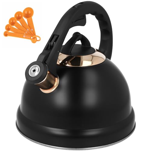 Herd Top Kettle Large Mat Whistling Kettle 3l Kettle for Gas Herd Induction Herd Kettle for Wood Burner Aga Stainless Steel Cool Touch Handle Black Gold von Klauss