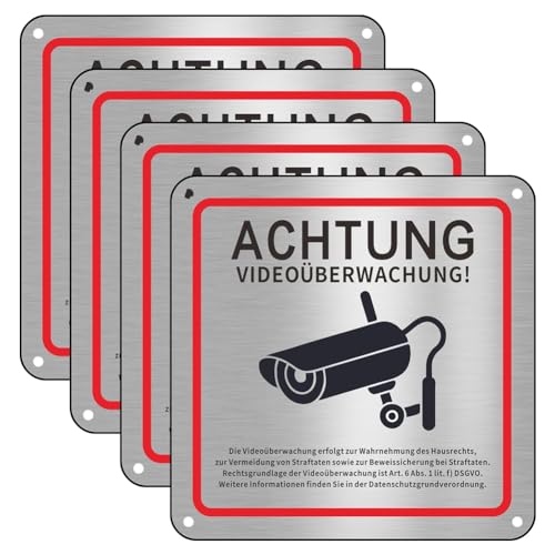 Kleagary Videoüberwachung Schild Videoüberwachung Privatgrundstück 15 x 15 cm Metall Warnschild Videoüberwachung Schild 4er Pack von Kleagary