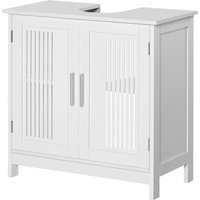 Kleankin Badezimmer-Unterschrank - Waschtischunterschrank - 2 gerillte Türen mit höhenverstellbarem Regal - Griffe aus Aluminiumlegierung - Maße 60L x 30B x 60H cm - MDF Weiß   Aosom von Kleankin