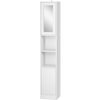 Kleankin Badezimmerschrank Platzsparend mit Spiegel und Druckverschluss, Mehrzweck-Badezimmerschrank aus Holz, 30x28x170cm, Weiß   Aosom von Kleankin