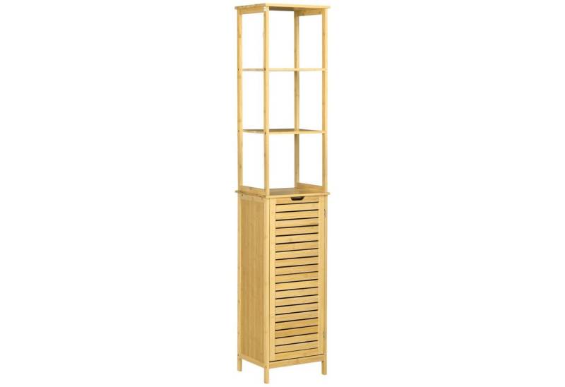 Kleankin Badkommode Badschrank mit 3 offenen Fächer und 1 Schrank (Badmöbel, 1 St., Badezimmerschrank), Natur 34 x 30 x 173 cm von Kleankin