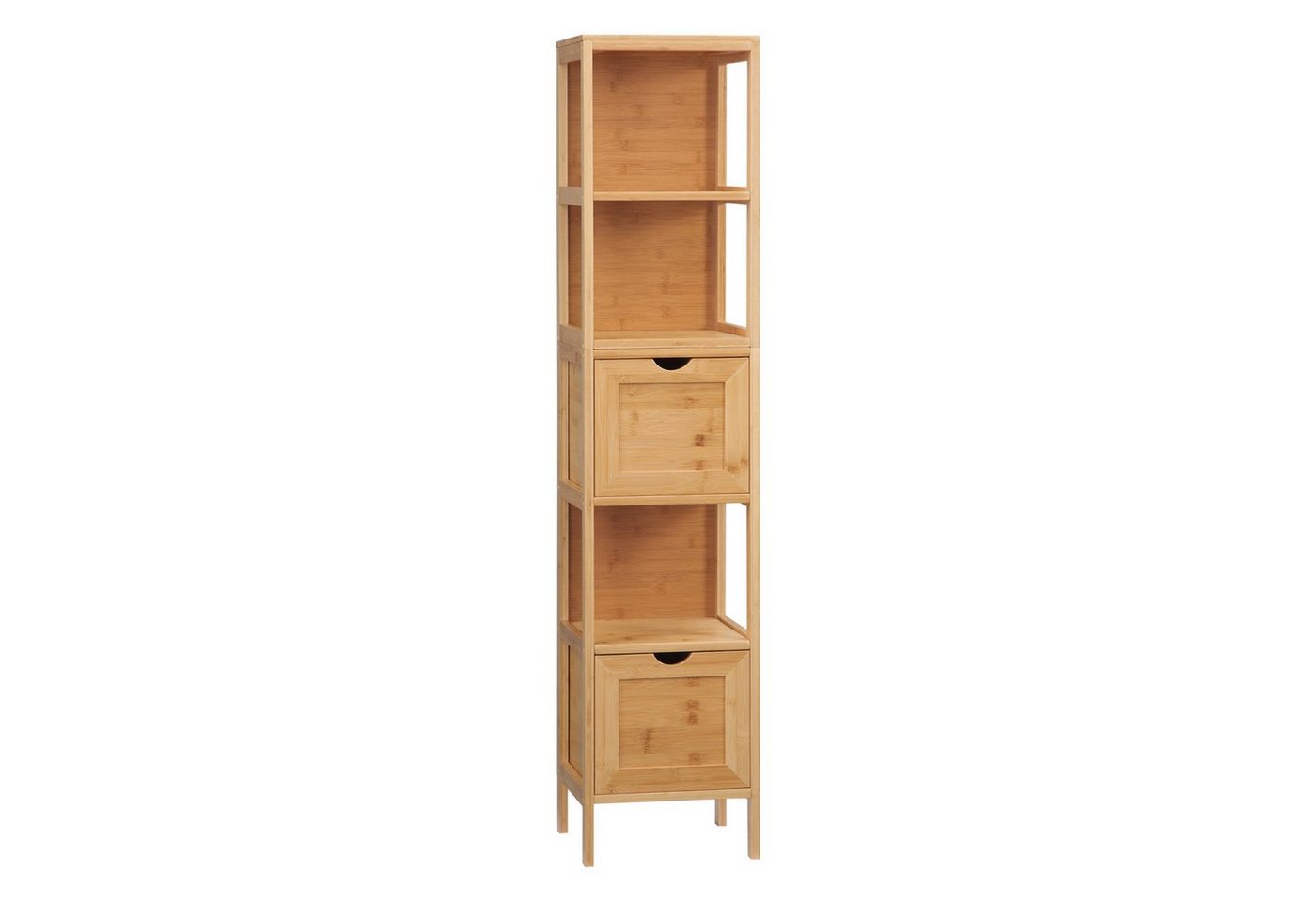 Kleankin Badkommode mit 3 Regale, 2 Schubladen, Bambus (Set, 1 St., 1 Badezimmerschrank), Lanfhausstil Beistellschrank, Naturholz, 30 x 30 x 140 cm von Kleankin