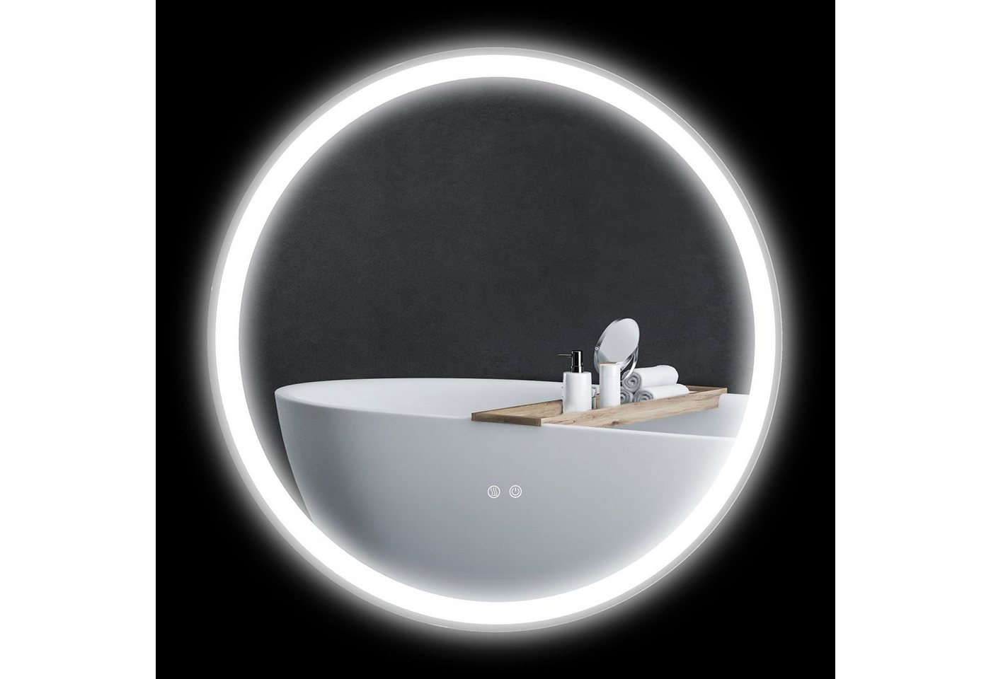 Kleankin Badspiegel Badezimmerspiegel mit Beleuchtung, runder Wandspiegel mit Alurahmen (Schminkspiegel, 1-St., Leuchtspiegel), mit einstellbarer Lichthelligkeit von Kleankin