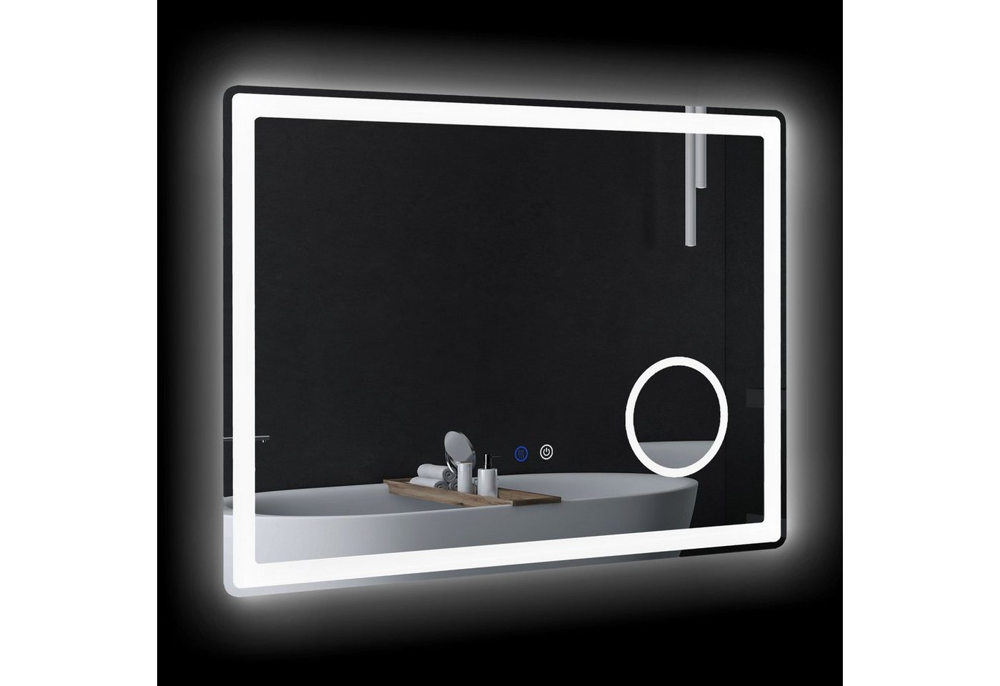 Kleankin Badspiegel Leuchtspiegel mit Memory-Funktion, Touch-Funktion und Antibeschlagen (Lichtspiegel, 1-St., Badezimmerspiegel), mit 3x Vergrößerung von Kleankin