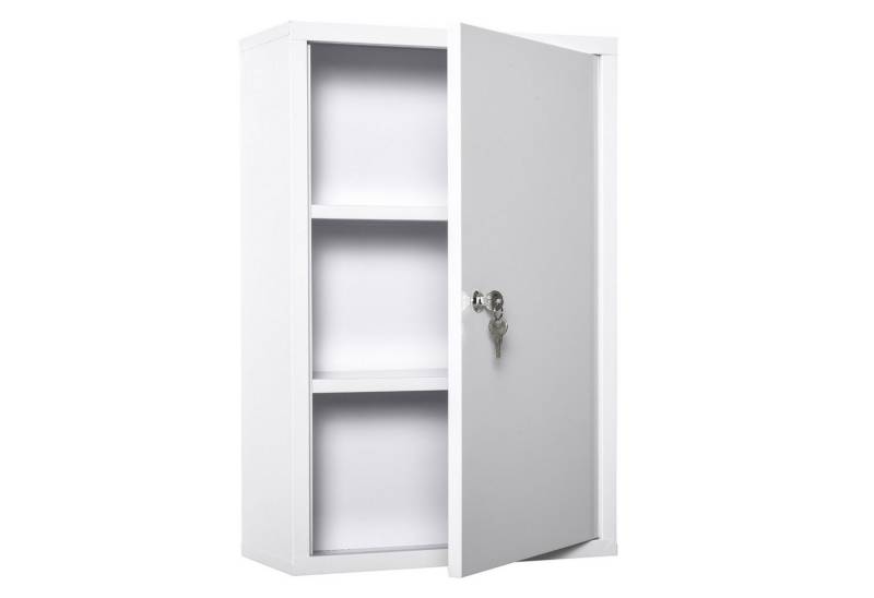 Kleankin Medizinschrank Erste-Hilfe-Schrank mit Schloss 3 Fächer (Medikamenteschrank, 1-St., Arzneischrank) Stahl Weiß 40 x 18 x 60 cm von Kleankin