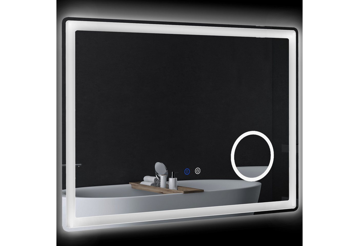 Kleankin Spiegel LED Badezimmerspiegel, Badspiegel mit 3x Vergrößerung (80 x 60 cm Wandspiegel mit Touch-Funktion, 1-St., Memory-Funktion), beschlagfreier Lichtspiegel mit 3 Lichtfarben von Kleankin