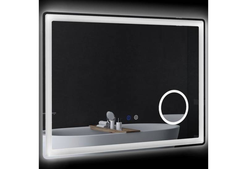 Kleankin Spiegel LED Badezimmerspiegel, Badspiegel mit 3x Vergrößerung (80 x 60 cm Wandspiegel mit Touch-Funktion, 1-St., Memory-Funktion), beschlagfreier Lichtspiegel mit 3 Lichtfarben von Kleankin