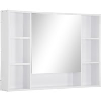 kleankin Badezimmer Spiegelschrank Wandschrank Badezimmerspiegel Badmöbel Mehrzweckschrank mit 7 offenen Ablagen MDF+Glas Weiß 100 x 15 x 70 cm   Aosom von Kleankin