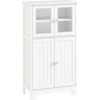 kleankin Badezimmerschrank Badschrank mit Glastüren und 2 Staufächern verstellbaren Regalebenen Mehrzweckschrank Kippschutz Weiß 60 x 30 x 108,5 cm   Aosom von Kleankin