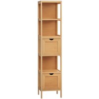 kleankin Badezimmerschrank Hochschrank aus Bambus mit 3 Regalen und 2 Schubladen, Kippschutz, Mehrzweck Beistellschrank für Badezimmer   Aosom.de von Kleankin