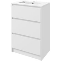kleankin Badezimmerschrank mit 2 Schubladen und synthetischem Keramikwaschbecken, 61 x 37 x 88 cm, glänzendes Weiß lackiert   Aosom von Kleankin