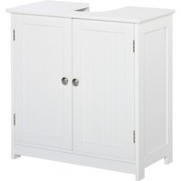 kleankin Badezimmerschrank unter Waschbecken - Unterschrank - Schrank 2 Türen mit Regal - Abmessungen 60B x 30T x 60H cm - in weißem Holz   Aosom von Kleankin